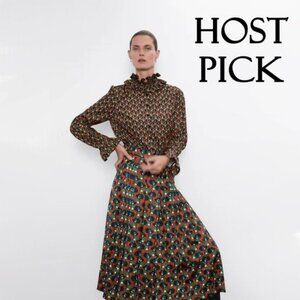 NWOT Zara abstract floral print pleated midi skirt